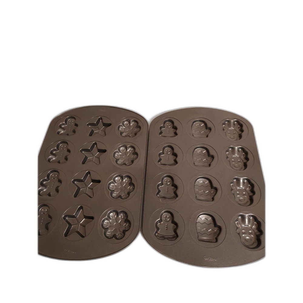 Wilton Nonstick Baking Cookie Christmas Pan 12 Molds Set of 2